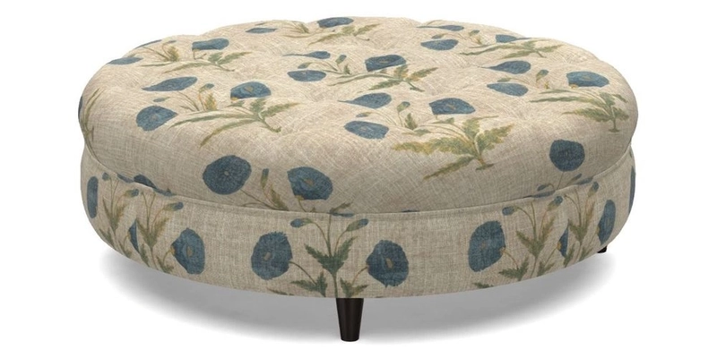 Helmsley Round Footstool in Linwood Omega Velvet Navy