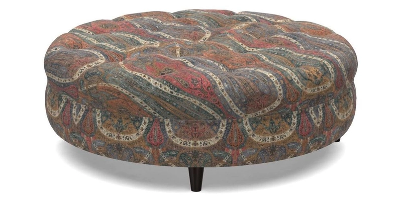 Helmsley Round Footstool in Linwood Omega Velvet Navy