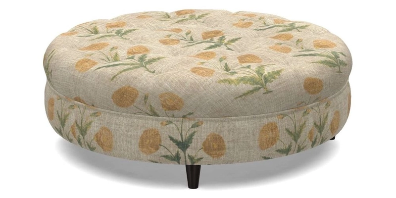 Helmsley Round Footstool in Linwood Omega Velvet Navy