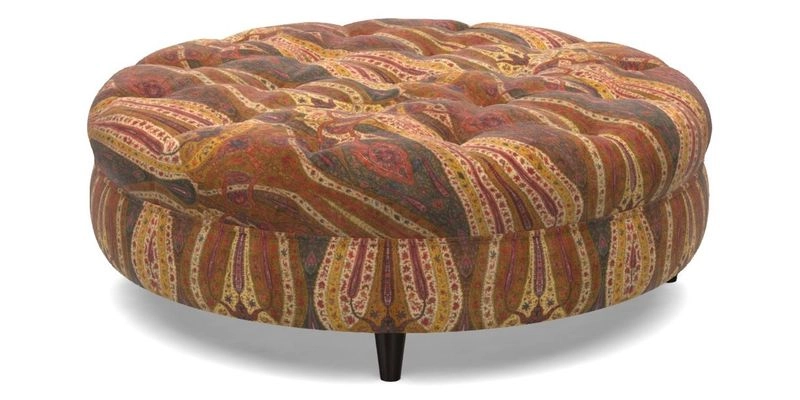 Helmsley Round Footstool in Linwood Omega Velvet Navy