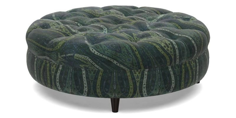 Helmsley Round Footstool in Linwood Omega Velvet Navy