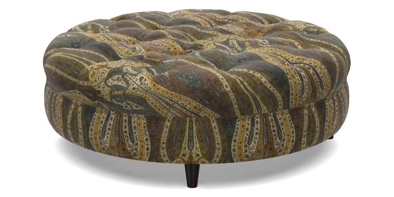 Helmsley Round Footstool in Linwood Omega Velvet Navy