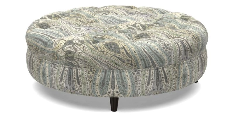 Helmsley Round Footstool in Linwood Omega Velvet Navy