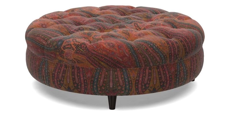 Helmsley Round Footstool in Linwood Omega Velvet Navy