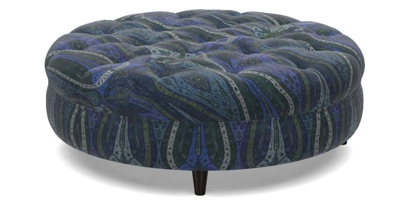 Helmsley Round Footstool in Linwood Omega Velvet Navy