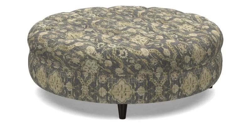 Helmsley Round Footstool in Linwood Omega Velvet Navy