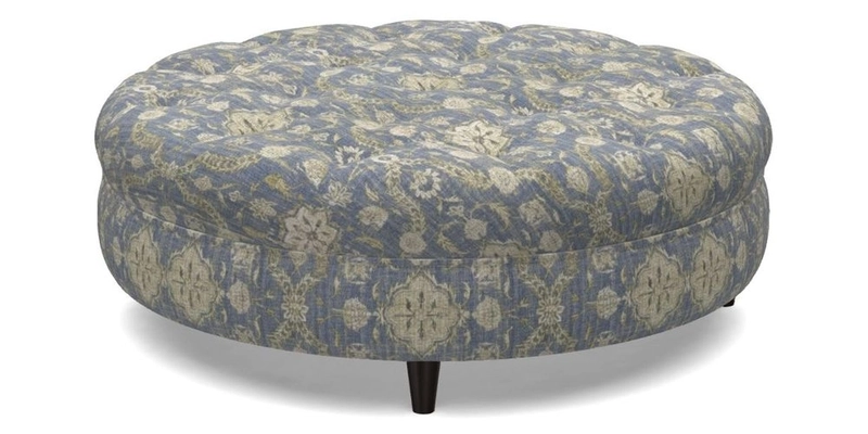 Helmsley Round Footstool in Linwood Omega Velvet Navy