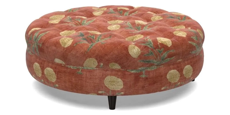 Helmsley Round Footstool in Linwood Omega Velvet Navy
