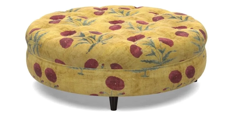 Helmsley Round Footstool in Linwood Omega Velvet Navy