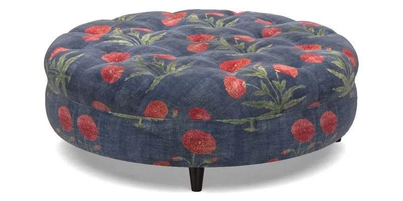 Helmsley Round Footstool in Linwood Omega Velvet Navy