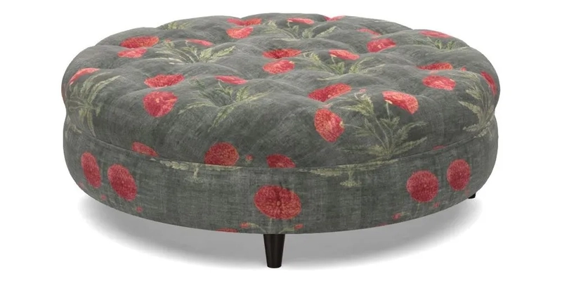 Helmsley Round Footstool in Linwood Omega Velvet Navy