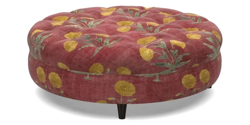 Helmsley Round Footstool in Linwood Omega Velvet Navy