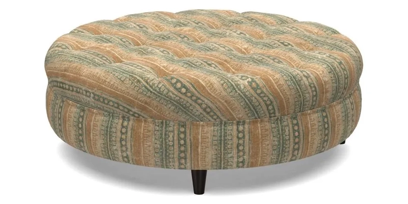 Helmsley Round Footstool in Linwood Omega Velvet Navy