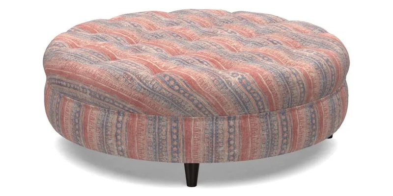 Helmsley Round Footstool in Linwood Omega Velvet Navy