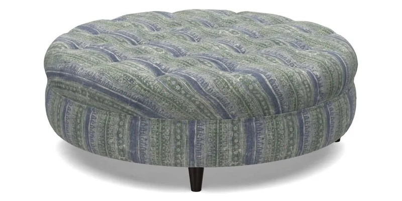 Helmsley Round Footstool in Linwood Omega Velvet Navy