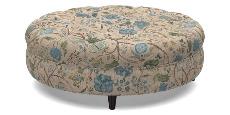 Helmsley Round Footstool in Linwood Omega Velvet Navy