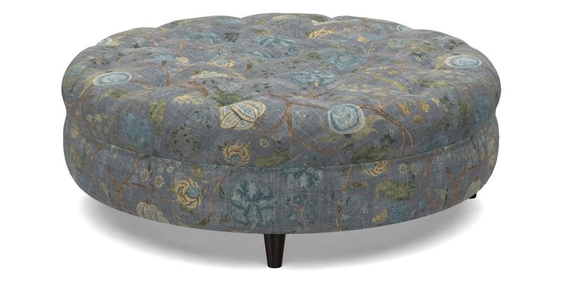 Helmsley Round Footstool in Linwood Omega Velvet Navy