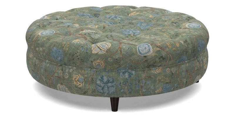 Helmsley Round Footstool in Linwood Omega Velvet Navy