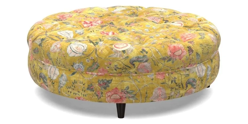 Helmsley Round Footstool in Linwood Omega Velvet Navy