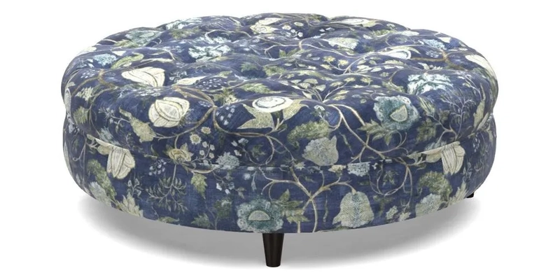 Helmsley Round Footstool in Linwood Omega Velvet Navy
