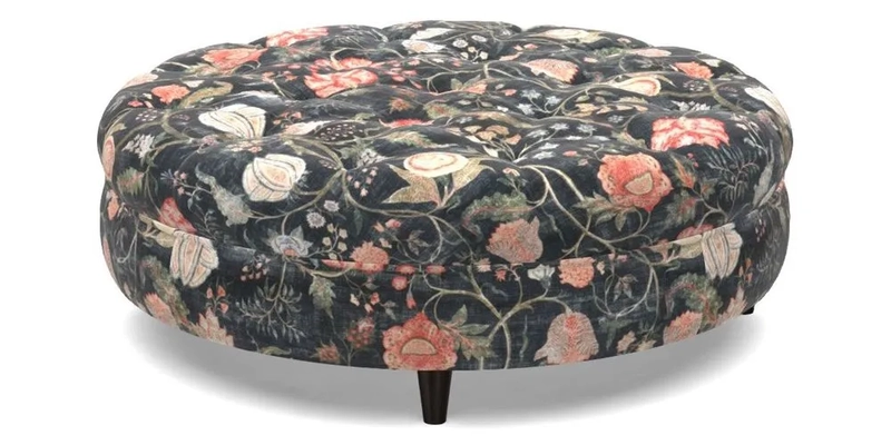 Helmsley Round Footstool in Linwood Omega Velvet Navy