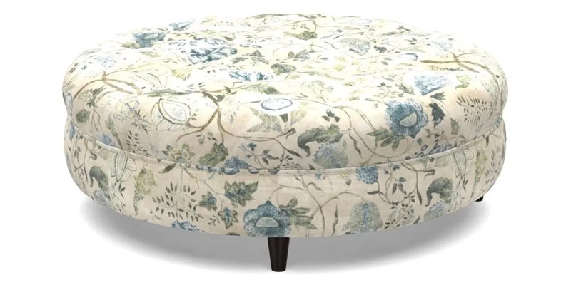 Helmsley Round Footstool in Linwood Omega Velvet Navy