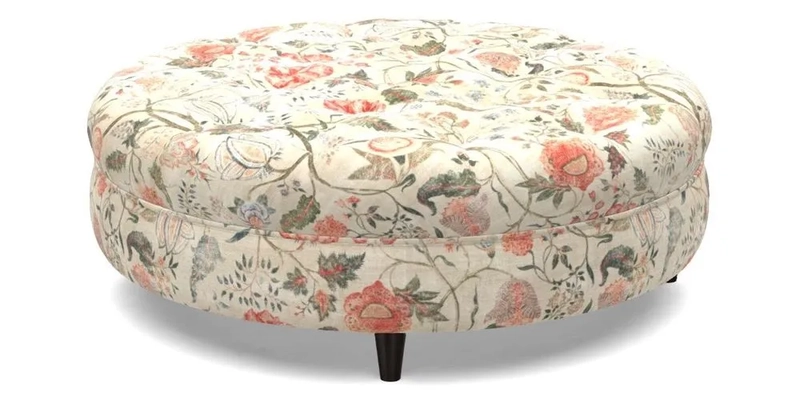Helmsley Round Footstool in Linwood Omega Velvet Navy