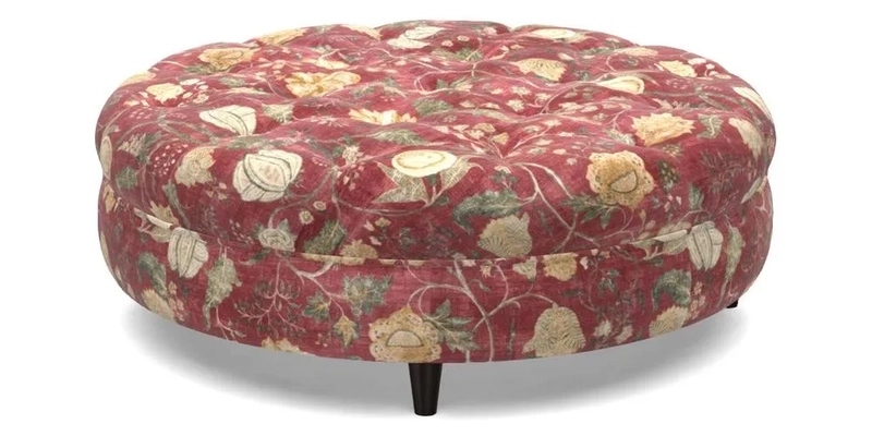 Helmsley Round Footstool in Linwood Omega Velvet Navy