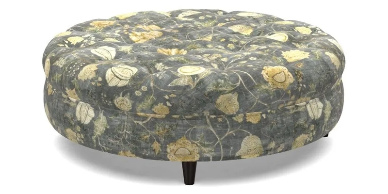 Helmsley Round Footstool in Linwood Omega Velvet Navy