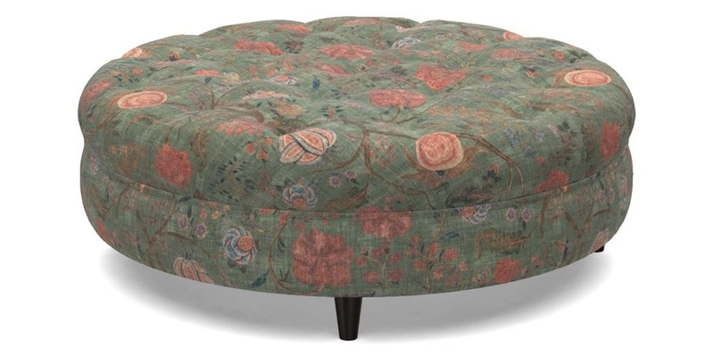 Helmsley Round Footstool in Linwood Omega Velvet Navy