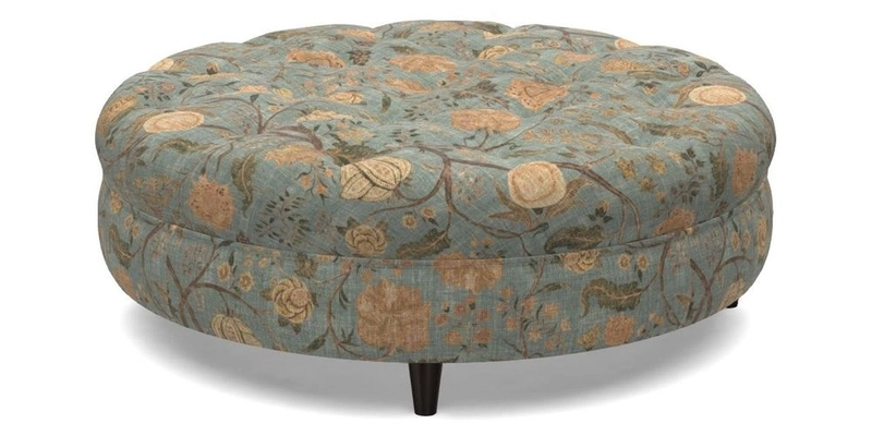 Helmsley Round Footstool in Linwood Omega Velvet Navy