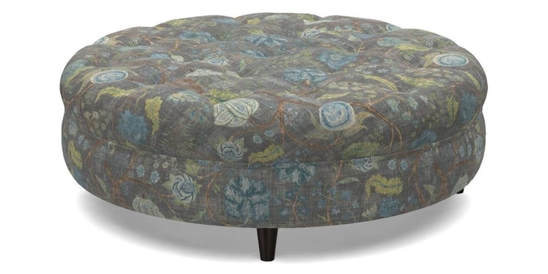Helmsley Round Footstool in Linwood Omega Velvet Navy