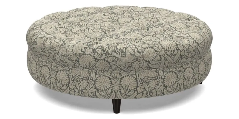Helmsley Round Footstool in Linwood Omega Velvet Navy
