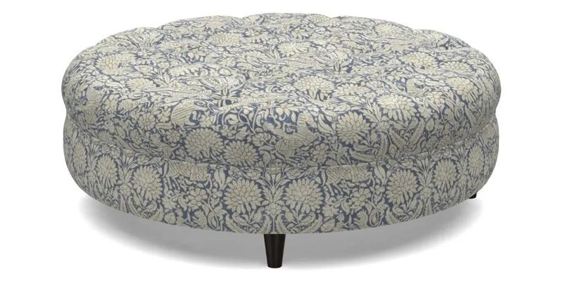 Helmsley Round Footstool in Linwood Omega Velvet Navy