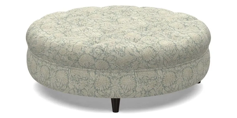 Helmsley Round Footstool in Linwood Omega Velvet Navy