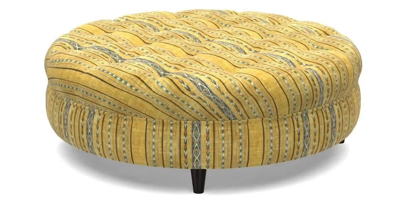 Helmsley Round Footstool in Linwood Omega Velvet Navy