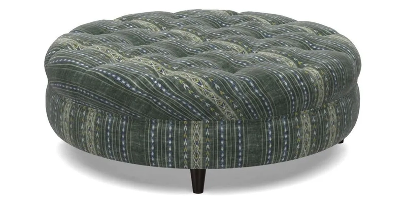 Helmsley Round Footstool in Linwood Omega Velvet Navy