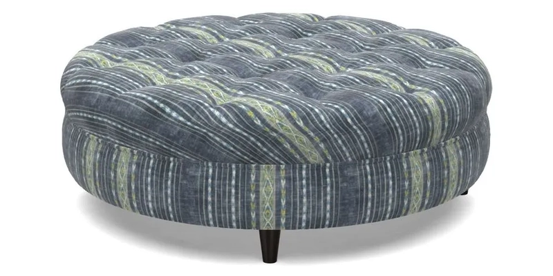 Helmsley Round Footstool in Linwood Omega Velvet Navy
