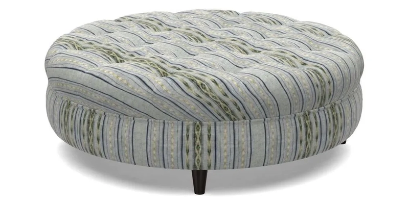 Helmsley Round Footstool in Linwood Omega Velvet Navy