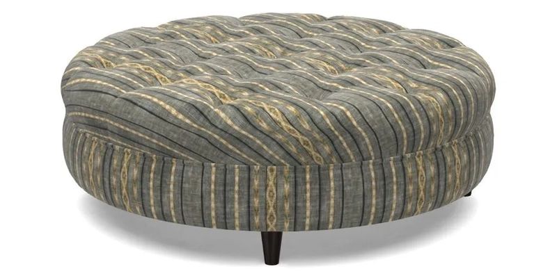 Helmsley Round Footstool in Linwood Omega Velvet Navy