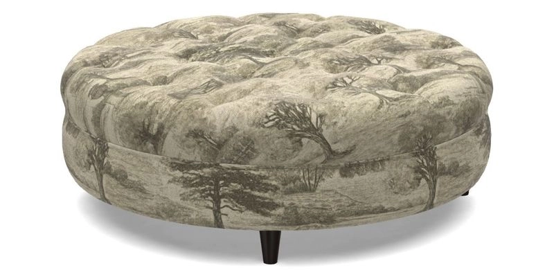 Helmsley Round Footstool in Linwood Omega Velvet Navy
