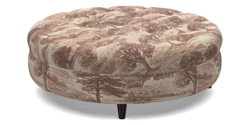 Helmsley Round Footstool in Linwood Omega Velvet Navy