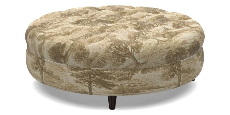 Helmsley Round Footstool in Linwood Omega Velvet Navy