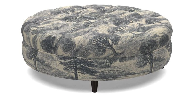 Helmsley Round Footstool in Linwood Omega Velvet Navy