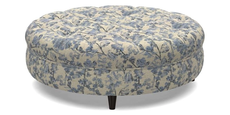 Helmsley Round Footstool in Linwood Omega Velvet Navy
