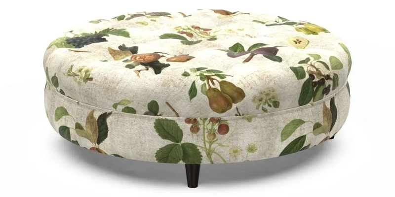 Helmsley Round Footstool in Linwood Omega Velvet Navy