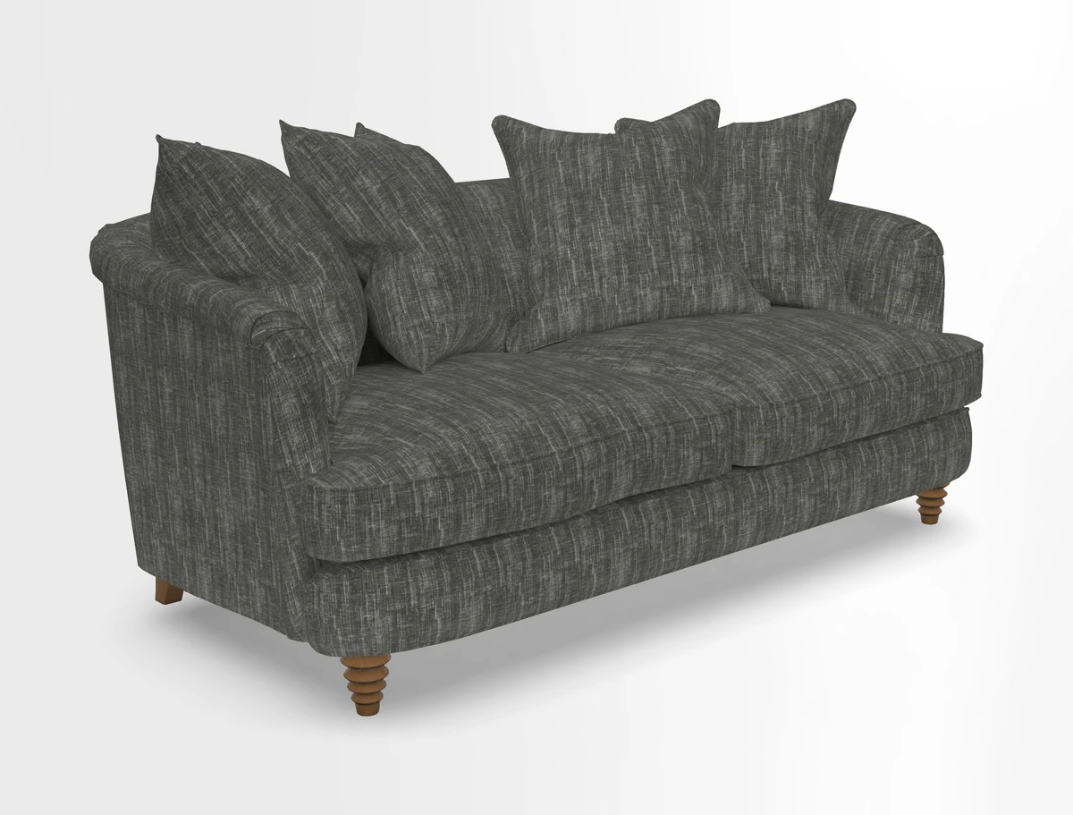 Helmsley Sofa in Mohair Velvet Fir Green with Seat and Back Cushions in RHS Collection Trailing Vine Olive and Small Trailing Ivy Olive