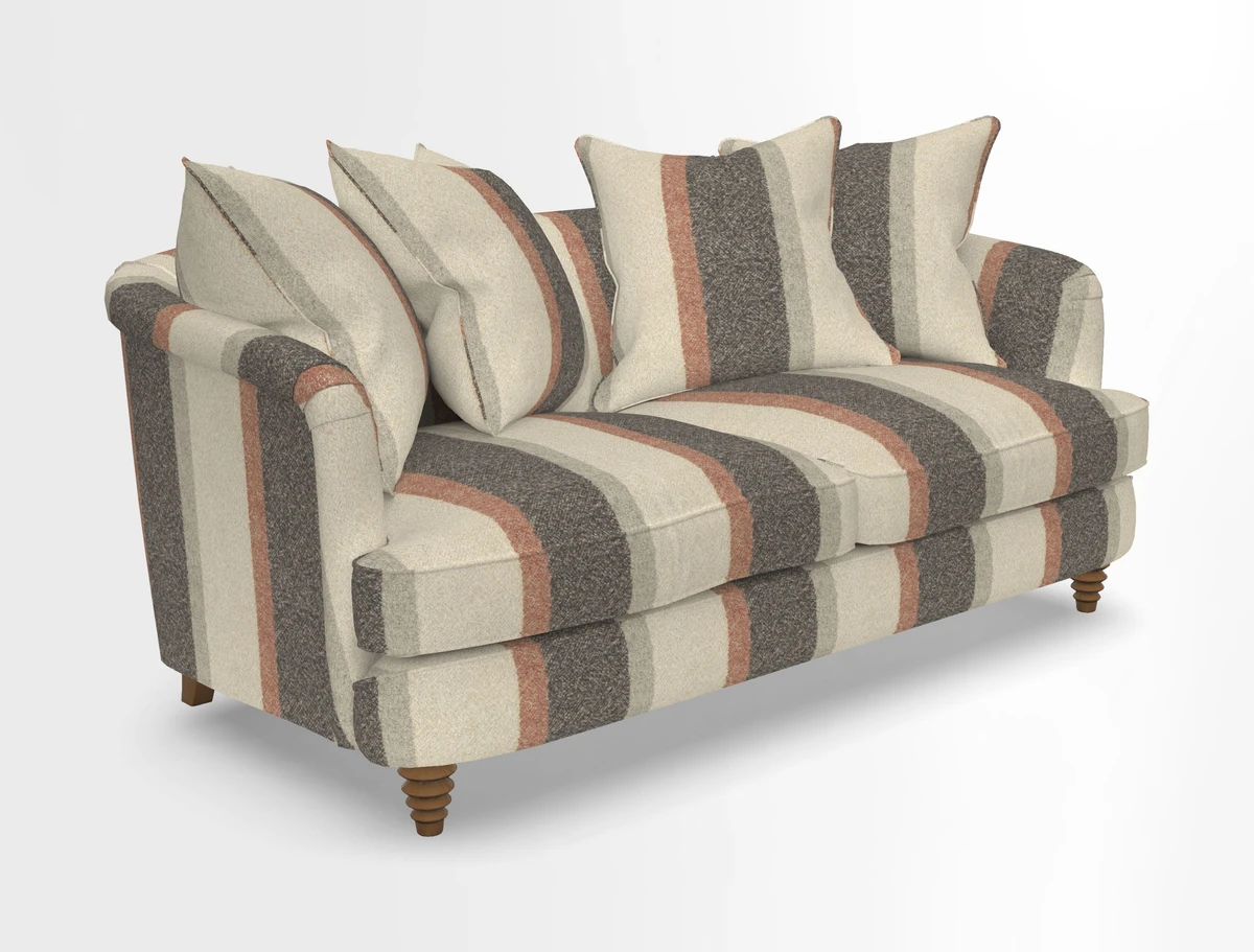 Helmsley Sofa in Mohair Velvet Fir Green with Seat and Back Cushions in RHS Collection Trailing Vine Olive and Small Trailing Ivy Olive