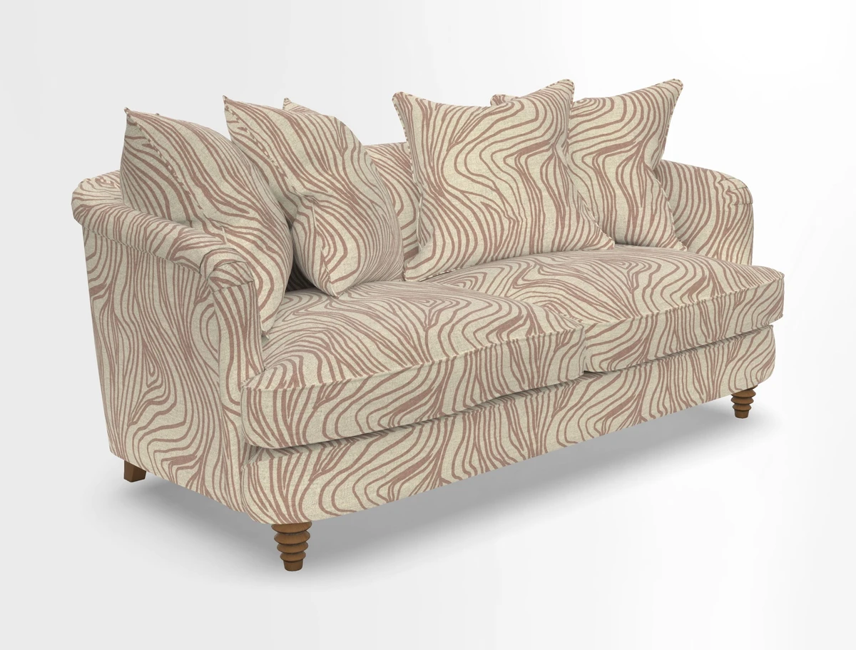Helmsley Sofa in Mohair Velvet Fir Green with Seat and Back Cushions in RHS Collection Trailing Vine Olive and Small Trailing Ivy Olive