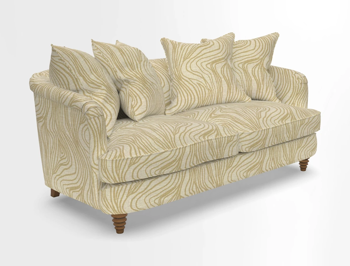 Helmsley Sofa in Mohair Velvet Fir Green with Seat and Back Cushions in RHS Collection Trailing Vine Olive and Small Trailing Ivy Olive